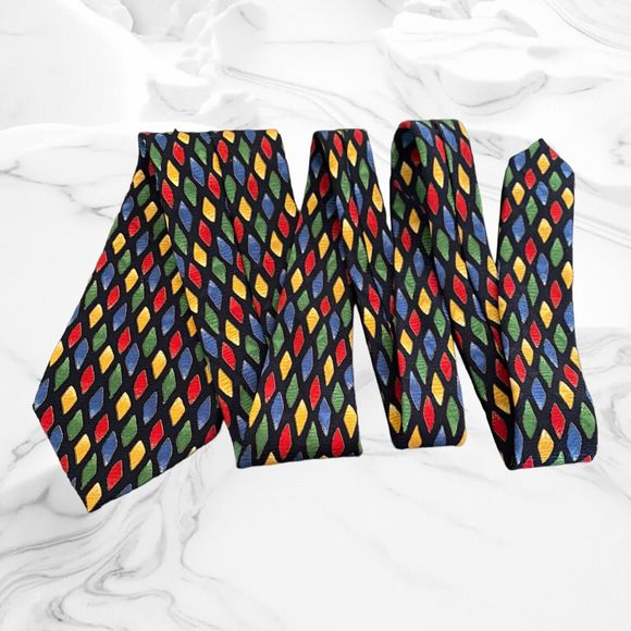 Principles 100% Silk Neck Tie Made In Italy Multicolored Diamonds Shapes - Picture 4 of 4